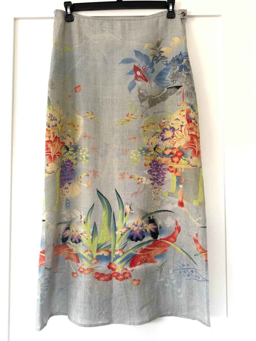 Gray Linen Art To Wear Midi Skirt M/L